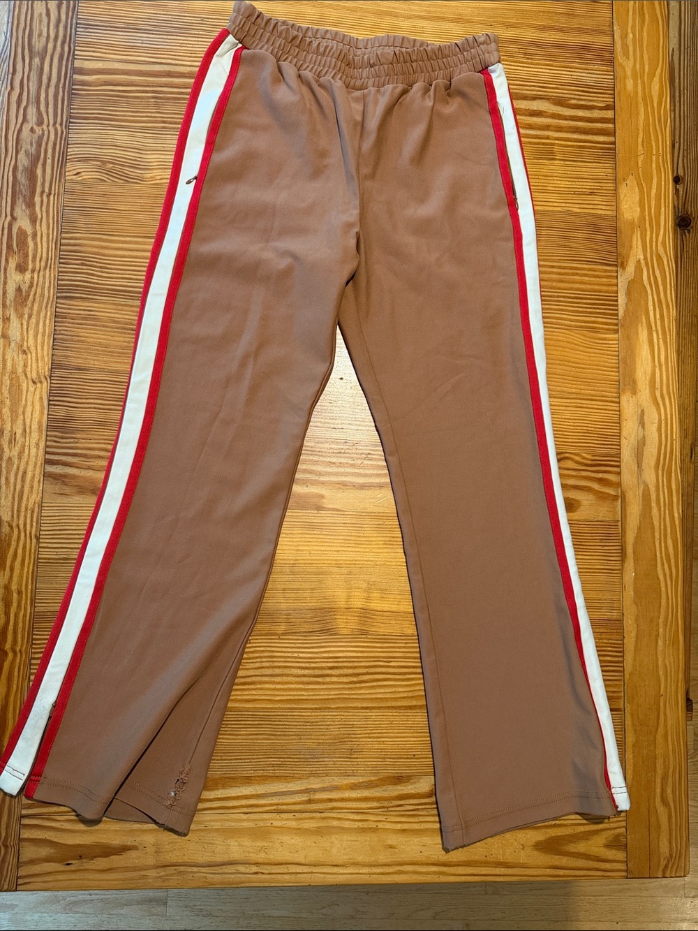 Anthropologie Brown Sweatpants with Red and White Side Stripes